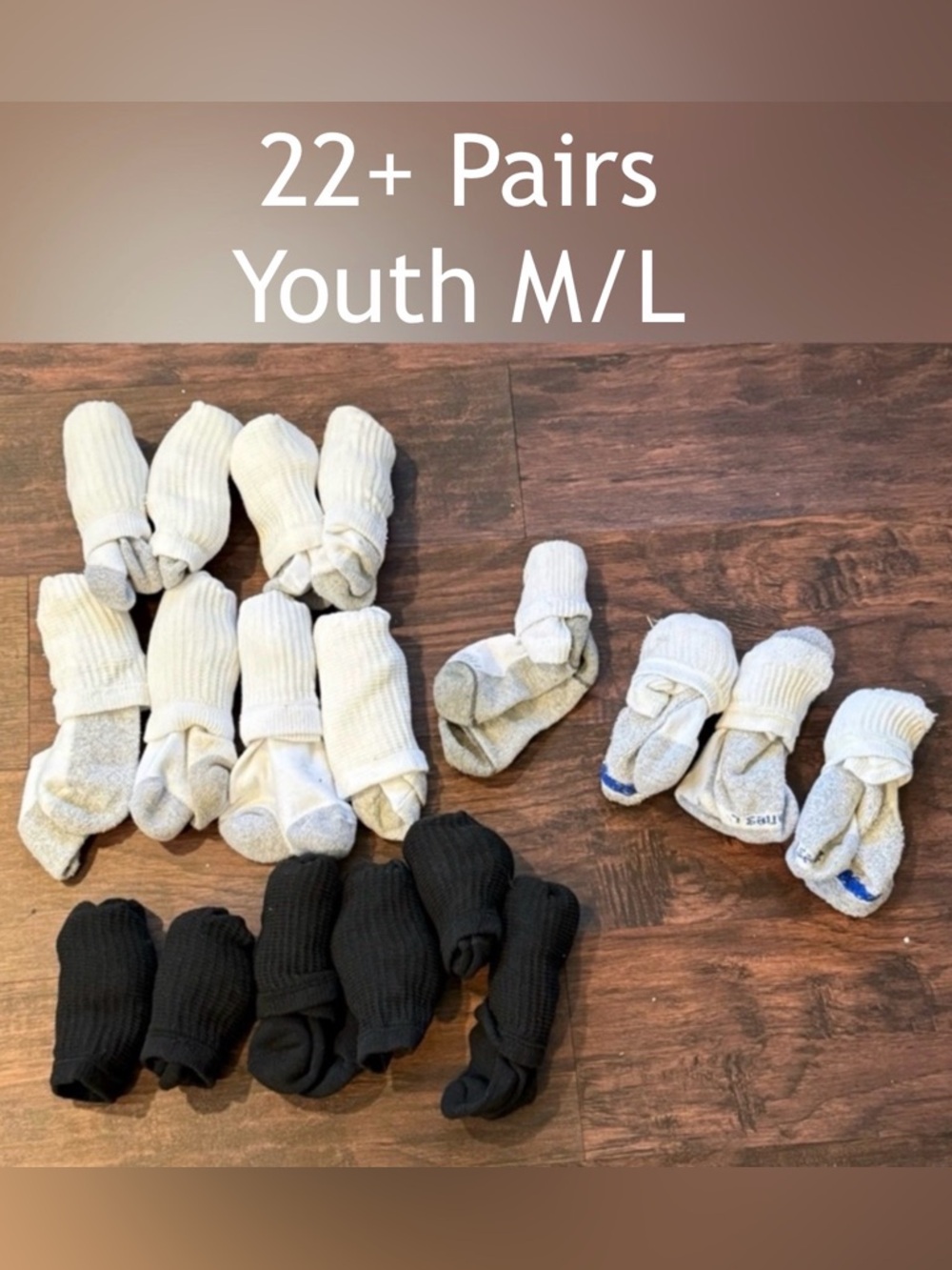 22-Pairs Youth Socks (Med 9-3/Lrg 3-7)